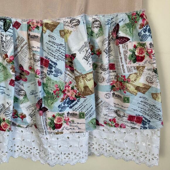 Under Moments Midi Length Skirt Slip Layered Novelty Print Eyelet Hem Boho Retro - Picture 15 of 15